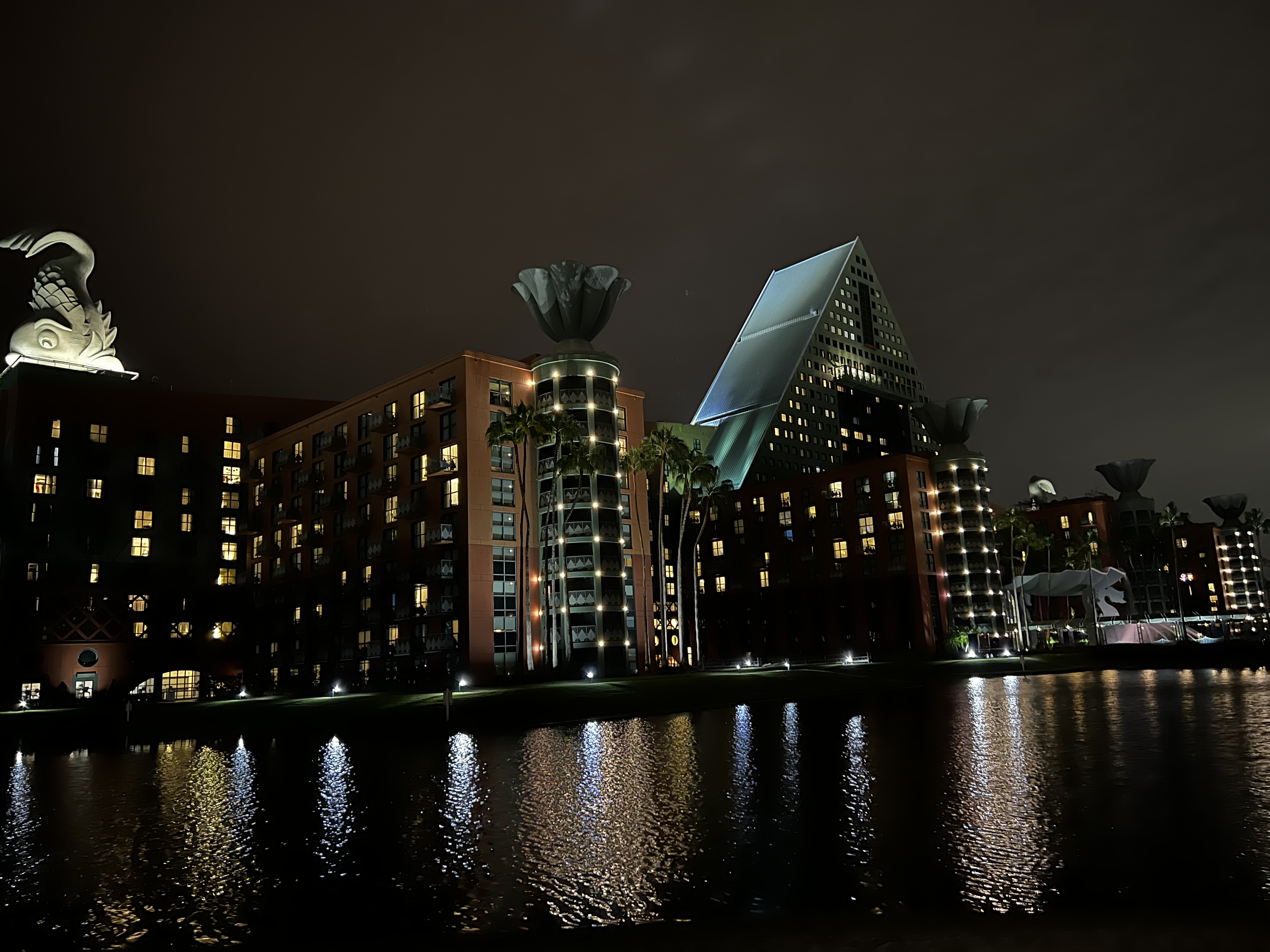 Night cityscape reflected on water